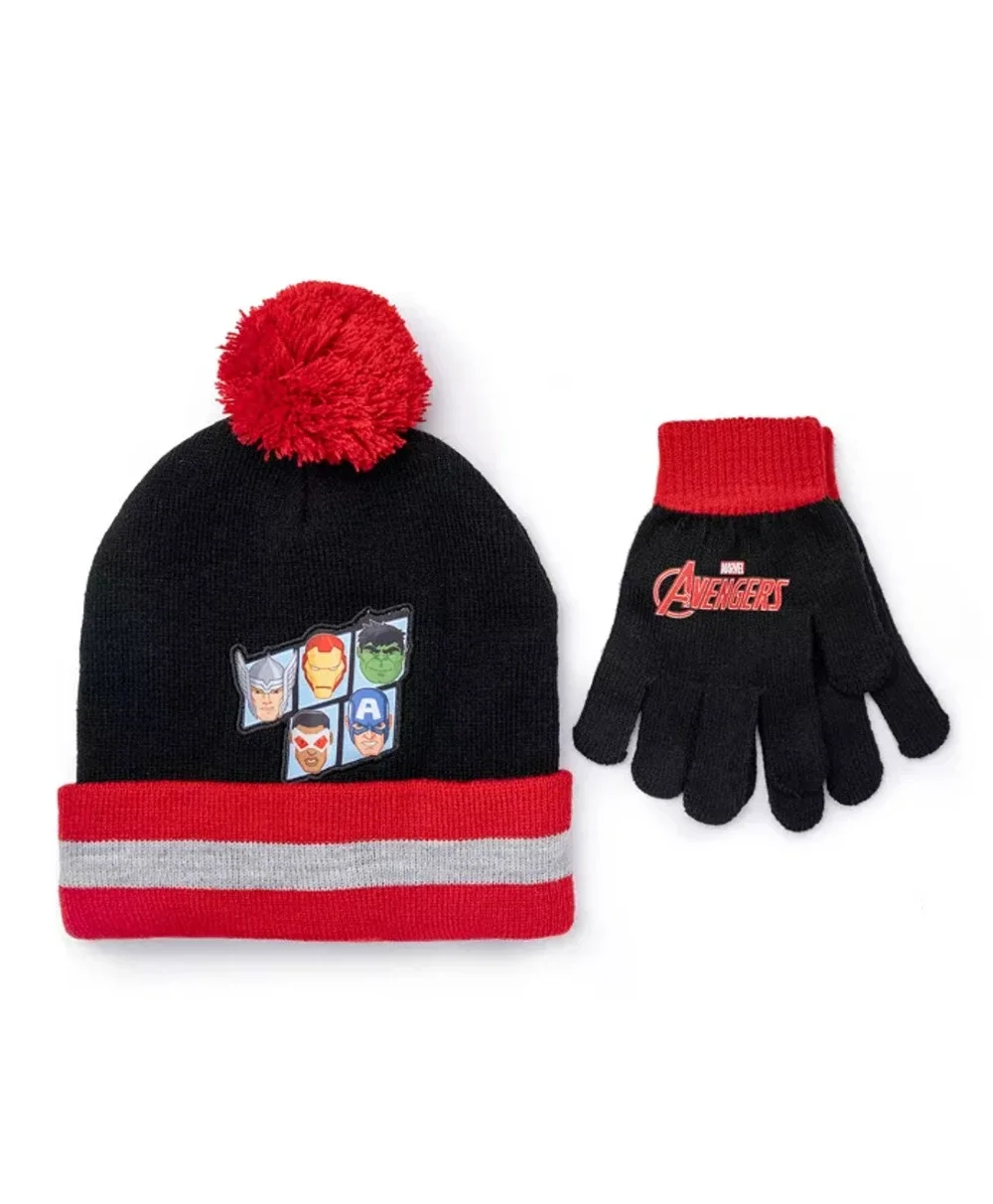 Berkshire Boys Marvel Avengers Beanie Pom Hat and Glove Set One Size Black Red
